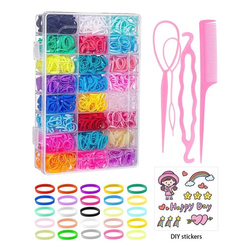 Generic 1800pcs Elastic Hair Bands 24 Colors, Mini Hair Rubber Bands for Hair, Small Hair Ties, Ponytail Holders, Colorful Hair Accessories for Girls Kids