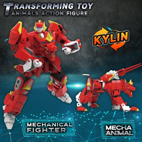Wenbeier Animal Transforming Robot Toys Kirin Action Figure for Kids 10-in Deformation Robot for Boys & Girls Ages 6-12 (Red)
