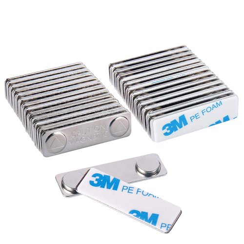 Strong Magnetic Name Badge Holders with Steel Back Plate, 24 Pack Name Tags/ID Badge Magnets, Fastener with Adhesive on Front Plate,Strength Neodymium Magnets