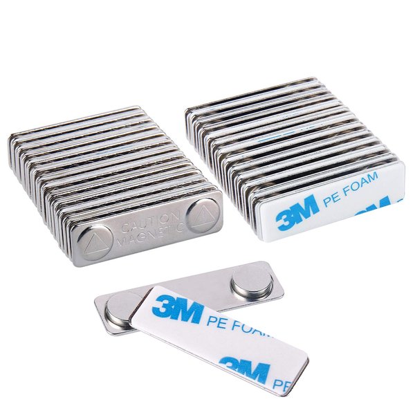 Strong Magnetic Name Badge Holders with Steel Back Plate, 24 Pack Name Tags/ID Badge Magnets, Fastener with Adhesive on Front Plate,Strength Neodymium Magnets