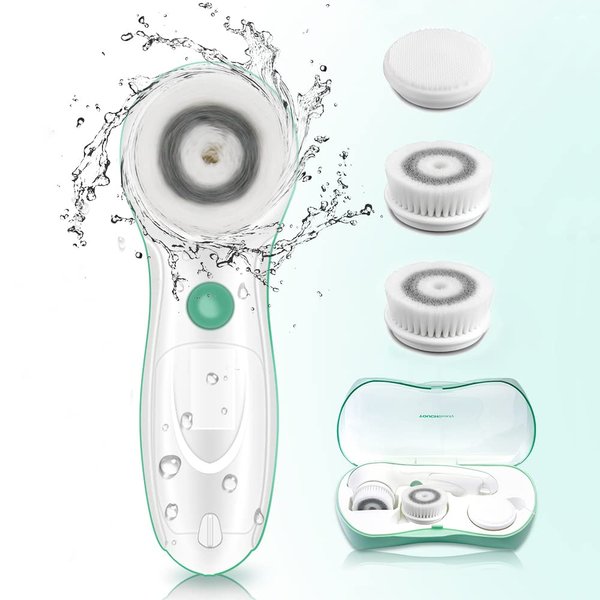 Facial Cleansing Brush, TOUCHBeauty Face Scrubber Electric with Case, 3 Spin Brushes for Deep Cleansing, Gentle Exfoliating, Dual-Speed, Waterproof AS-0759A（Green）