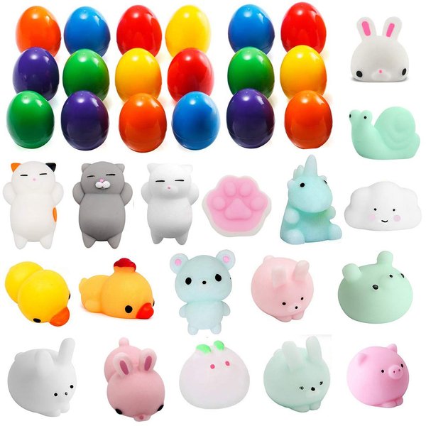 Mochi Squishys Toys, 18PCS Cute Kawaii Squishies Animals Stress Relief Toys for Kids Soft Squeeze Reliever Anxiety Toys Classroom Prizes Easter Gifts Easter Basket Stuffers