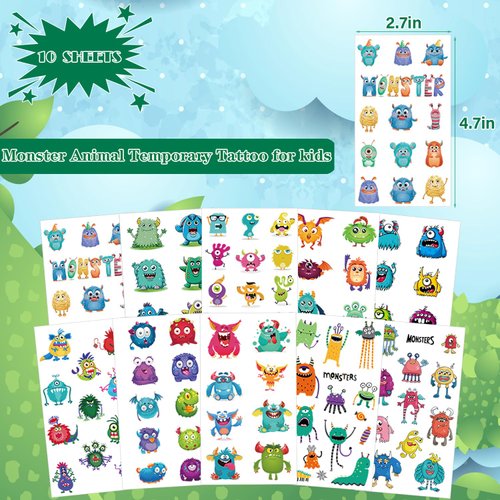 UVUXO Monster Temporary Tattoo for kids - 103 Styles Cute Little Monster Temporary for Girls Boy Body Arm Shoulder Cute Tattoos Stickers, Birthday Party Supplies Gifts for Kids