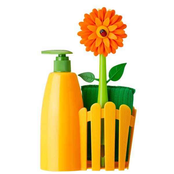 Vigar Flower Power Orange Sink Side Set with Soap Dispenser, 10-1/2-Inches, Orange, Green