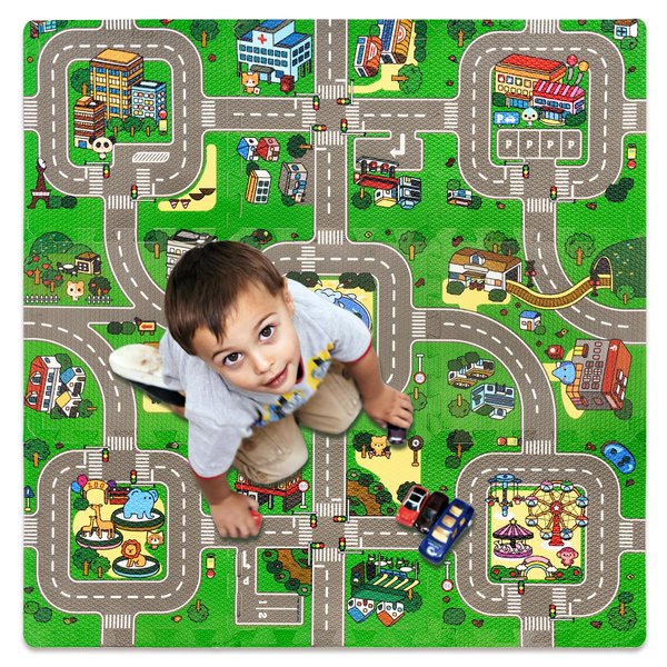 Sorbus Traffic Play mat Puzzle Foam Interlocking Tiles – Kids Road Traffic Play Rug - Children Educational Playmat Rug - Great for Playing with Toy Cars Trucks (9 Tiles with Borders)