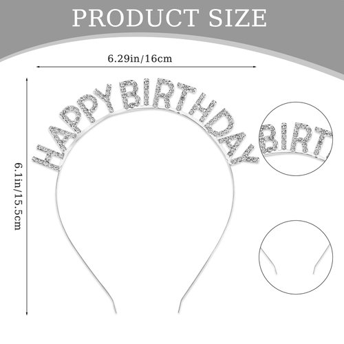 Happy Birthday Headband, Birthday Tiara for Women, Gold Headband Birthday Hat, Birthday Headband for Women Girls, Birthday Crowns for Women, Rhinestone Birthday Party Decorations Accessories(Silver)