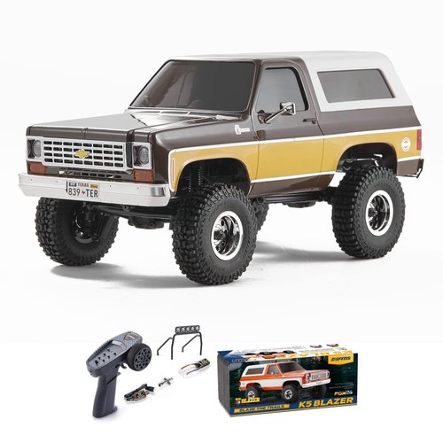 FCX24 FMS 1/24 RC Crawler Chevy K5 Blazer Officially Licensed, Mini RC Car Pick Up Truck & SUV 2 in 1, 4WD 8km/h 2 Speeds Switch, 2.4GHz 3CH Off-Road RC Model with LED Lights for Adults (Brown)