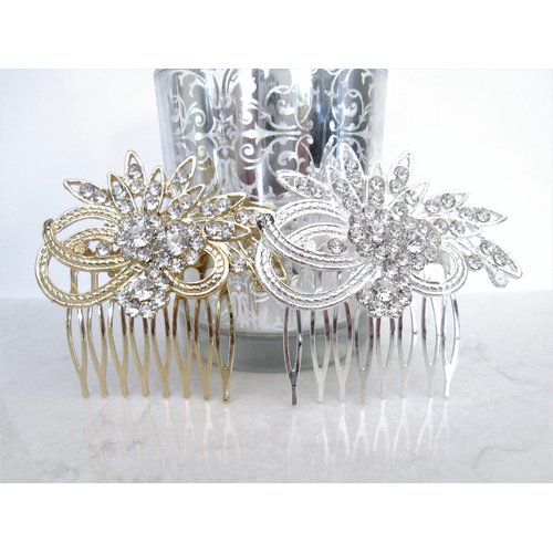 Gold or silver crystal flower hair comb barrette clip bridal clip bridal (Primary color: Silver)