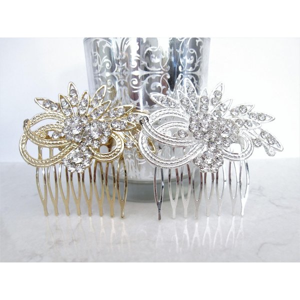Gold or silver crystal flower hair comb barrette clip bridal clip bridal (Primary color: Silver)