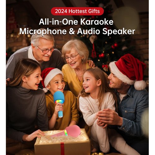 Kinglucky 2024 Hottest Kids Karaoke Microphone Machine, Christmas Birthday Gifts for Girls for 3-12+ Year Old, 14M+ Song Bluetooth Microphone with LED Light, Singing Microphone Toy Blue