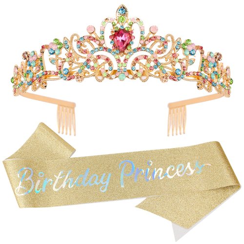 Velscrun Birthday Girl Tiara, Crown for Girls, Princess Crown with Birthday Sash, Birthday Girl Headband, Birthday Crowns Tiara for Women, Happy Birthday Decorations Party Supplies Gifts