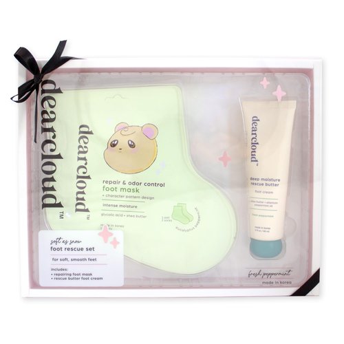 dearcloud Soft As Snow Foot Rescue Set - Foot Mask for Dry Cracked Feet + Moisturizing Foot Cream - Self Care Gift Set (Fresh Eucalyptus and Peppermint)