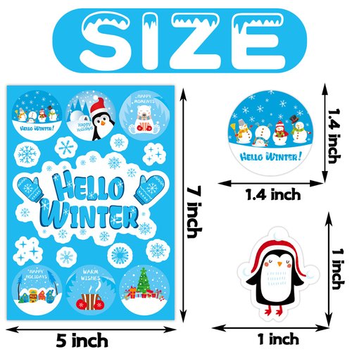 Joy Bang 356 PCS Christmas Winter Stickers for Kids, 24 Sheets Snowflake Penguin Snowman Stickers for Gifts Crafts Water Bottles, Holiday Xmas Sticker Bulk for Teachers Classroom Party Favors