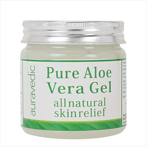Auravedic Pure Aloe Vera Gel 7.05 Oz (200g) | Organic Gel for Face Hair & Sunburn Relief | All Natural Moisturizer for Skin Hydration & Hair Conditioner