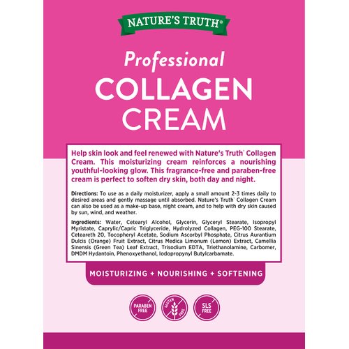 Collagen Cream | 4 oz | Professional Strength | Paraben & SLS Free, Gluten Free | For Face and Body | by Nature's Truth
