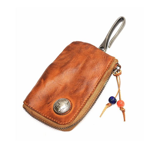 Wugebud 1 Pcs Leather Mini Medieval Pouch Keychain, Coin Organizer, Change Holder, Leather zipper Pouch for Men & Women