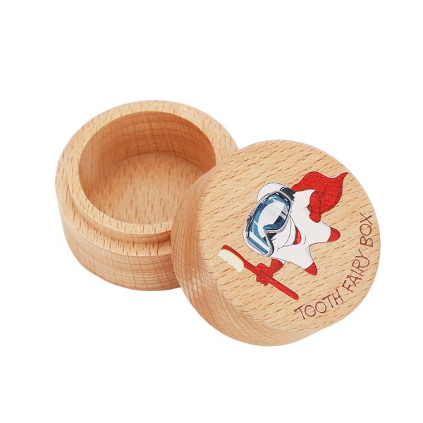 XIHIRCD Wooden Tooth Box, Cute Tooth Keepsake Box Baby Tooth Storage Organizer Dropped Tooth Case Holder to Put Under Pillow for Children Boys Girls (Superman Style)
