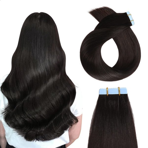 YILITE Tape in Hair Extensions 20 inches 20pcs 50g Silky Straight Seamless Skin Weft Tape in Human Hair Extensions Off Black Tape in Extensions Real Human Hair