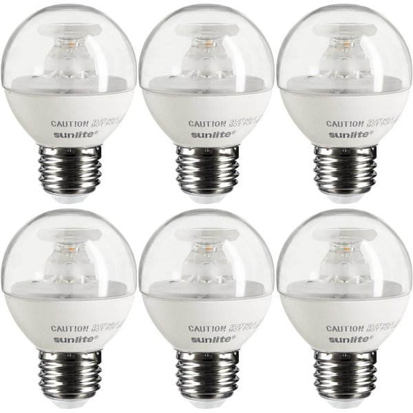 Sunlite 40286 LED G16 Globe Light Bulb, 5 Watts (40W Equivalent), 350 Lumens, Dimmable, Medium E26 Base, Short-Bulbs, Vanity Bulbs, Energy Star Listed, Clear, 6 Count
