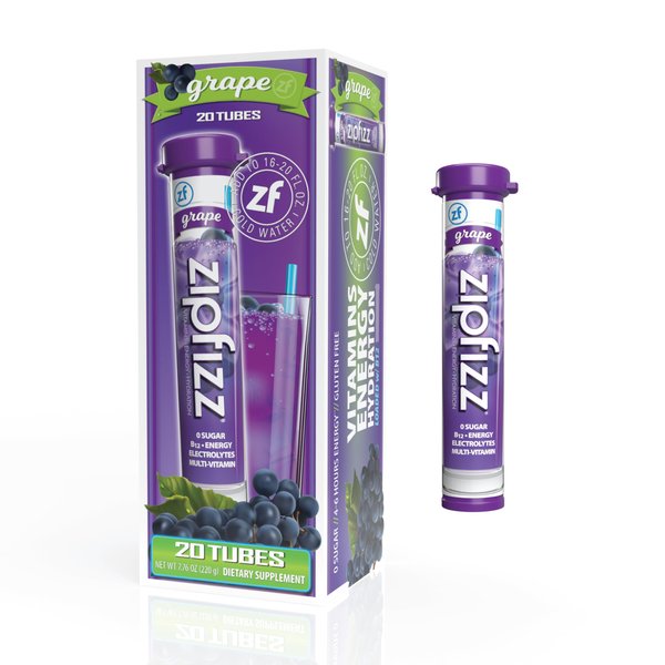 Zipfizz Energy Drink Mix, Electrolyte Hydration Powder with B12 and Multi Vitamin, Grape (20 Pack)