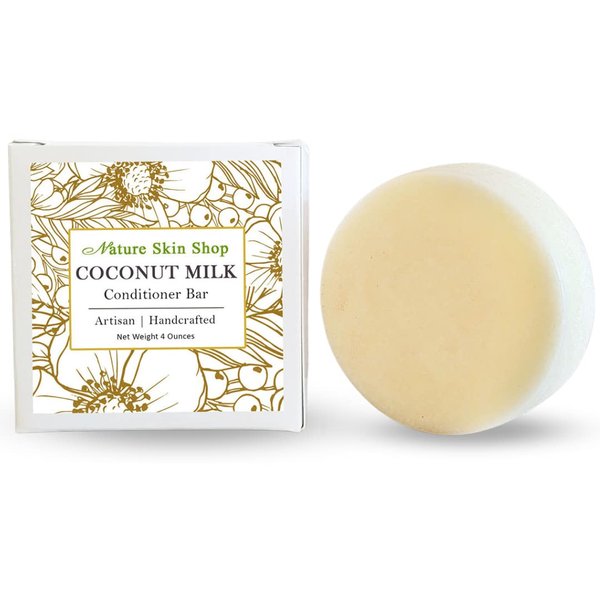 Coconut Milk Solid Bar Conditioner, Natural, Sulfate Free, Eco-Friendly, Plastic Free, All Hair Types including frizzy hair, Cruelty-Free & Vegan 4 ounces