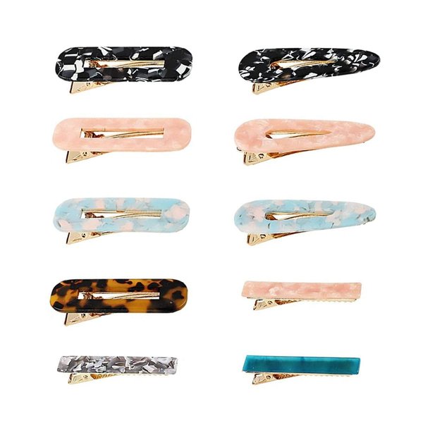 FALADOO 10pcs Resin Hair Clips Set, Acrylic Alligator Clips Hair Accessories Leopard Print Hair Barrettes for Women (Multicolor-10pcs)