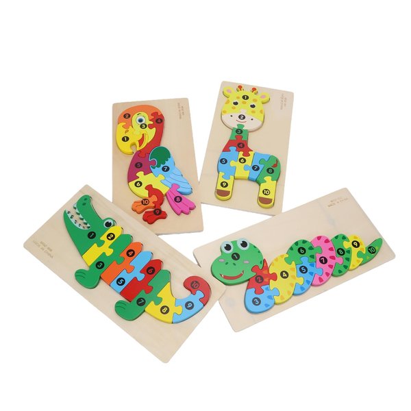 HOGYBERK Toddler Puzzles for Kids Ages 3-5 Wooden Puzzles 4-Pack Animal Puzzles with Numbers Montessori Toys for Ages 3-5 Boys and Girls Educational Learning Toys Gift