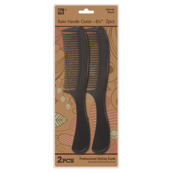 BT Plastic Comb Set (2pcs, 3pcs) Professional Styling Comb (8 1/2", 2pc Black Rake Handle Comb)