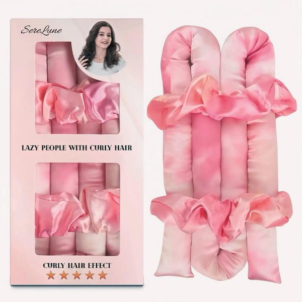 SereLune Satin Heatless Hair Curling, Heatless Curlers for All Hair Types, No Heat Curlers to Sleep in (Pink)