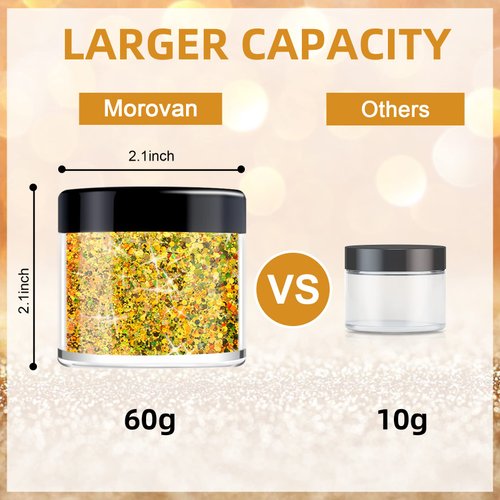 Morovan Holographic Golden Body Glitter 2oz/60g Face Glitter Hair Glitter Cosmetic Grade Chunky Glitter Makeup Festival Body Glitter Rave Glitter Eyeshadow& Lip Gloss& Resin& Nails Glitter