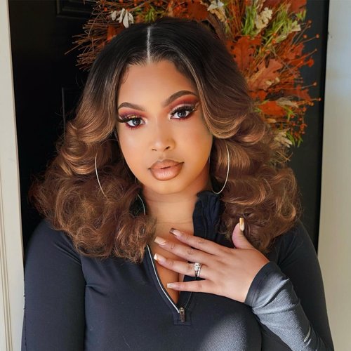 WIGER Loose Wave Wig Short Wavy Bob Wigs For Black Women Short Big Curly Lace Front Wigs Ombre Brown Middle Part Shoulder Length Wig Synthetic Wigs