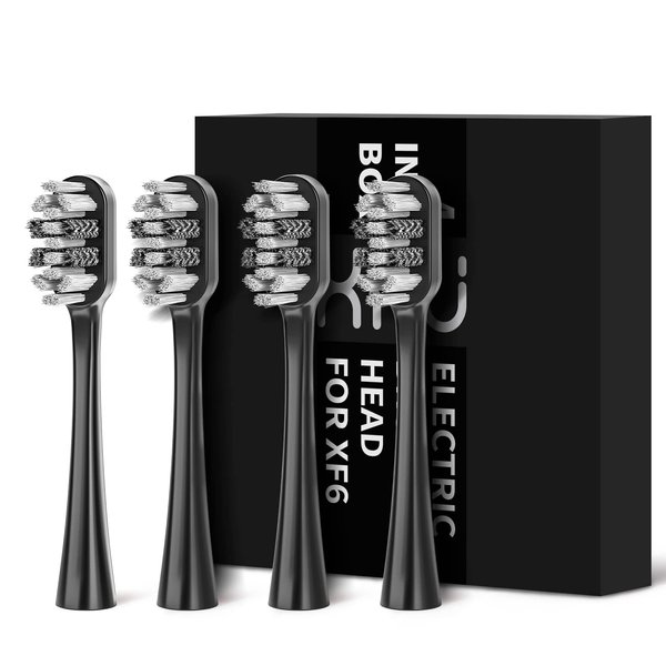 XFU-2007 Sonic Electric Battery Toothbrush Replaceable Brush Head*4, Compatible with The XF-2007 Handles（Black）