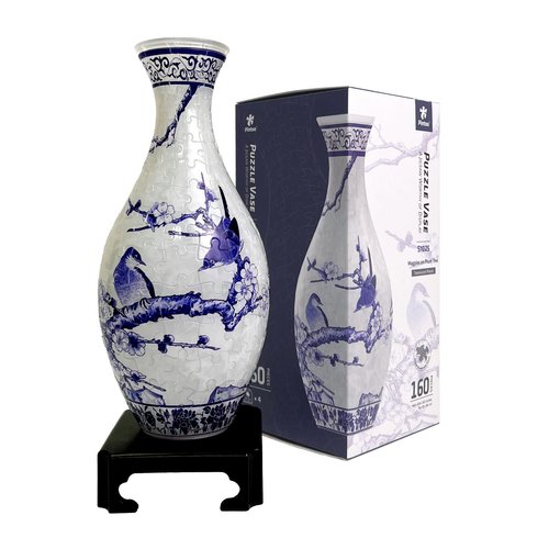 Pintoo 3D Puzzle Vase Unique Flower Vase Made by 160 Curved Plastic Puzzle Pieces House Warming Gift for Flower Arrangements and Home Decoration - [S1025] (Translucent, Magpies on Plum Tree)