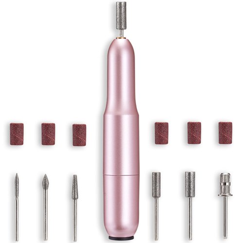 DenniesCare Electric Nail Drill File Professional for Acrylic Gel Dip Powder Nails Portable Nail Drill Machine Kit Manicure Pedicure Tools Polishing Set Pink