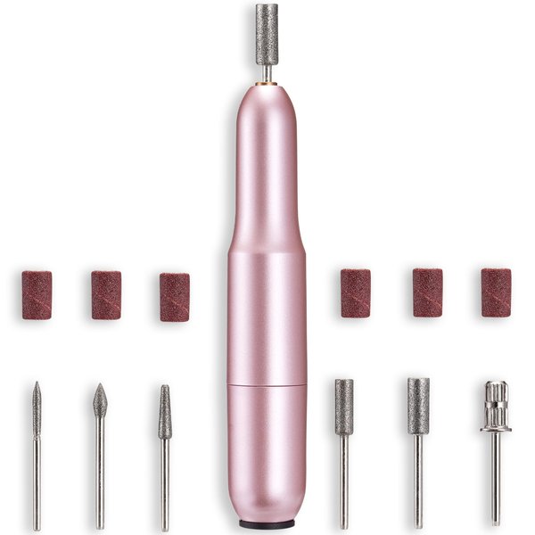 DenniesCare Electric Nail Drill File Professional for Acrylic Gel Dip Powder Nails Portable Nail Drill Machine Kit Manicure Pedicure Tools Polishing Set Pink