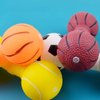 POPETPOP 4Pcs Dog Molar Chew Toys, Dog Squeaky Barbell Toys, Vinyl Dumbbell Dog Toy for Teething Playthings, Pet Squeaky Toys for Puppy