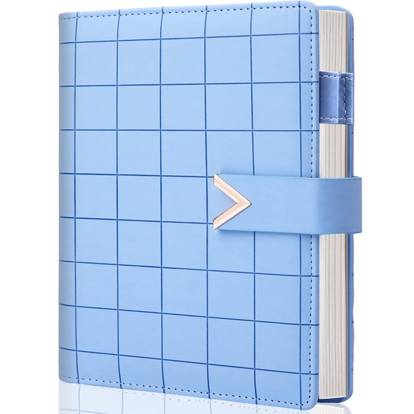 CAGIE A5 6 Ring Binder Refillable Planner Notebook 6 Hole Binder Organizer Business Planner Agenda for Men Women Spiral Leather Journal Writing Notebook Blue