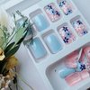 Short Press on Nails Square Fake Nails with Flower Designs Light Blue Acrylic Nails Stick on Nails Solid Color False Nails Cute Spring Press on Nails Glossy Artificial Nails for Women Manicure 24Pcs