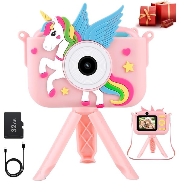 Kids Camera, 2024 New Toddler Camera with 32GB SD Card & Tripod, 2.4 Inch Portable Toy Camera 1080 HD Digital Video Camera for Boys Girls Christmas Birthday Gift Timelapse Camera with Silicone Cover