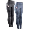 NELEUS Women's Yoga Pant Running Workout Leggings with Pocket Tummy Control High Waist,9033,2 Pack,Black,Navy Blue,2XL,EU 3XL