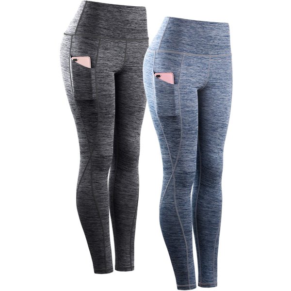 NELEUS Women's Yoga Pant Running Workout Leggings with Pocket Tummy Control High Waist,9033,2 Pack,Black,Navy Blue,2XL,EU 3XL