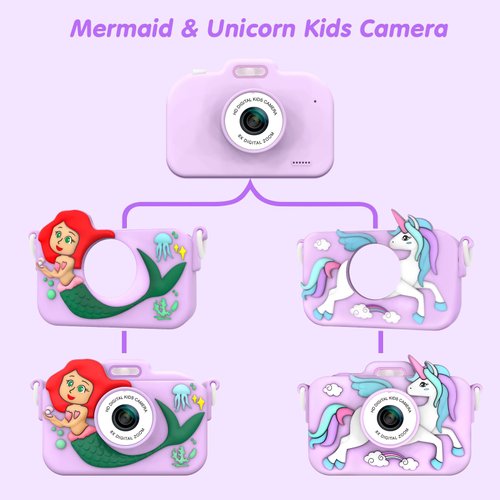 MYLORFUL Kids Camera, Mermaid & Unicorn Selfie Digital Camera Toys for Kids, Christmas Birthday Gifts for Girls Boys Age 3 4 5 6 7 8 9 Years Old, 32GB SD Card Included