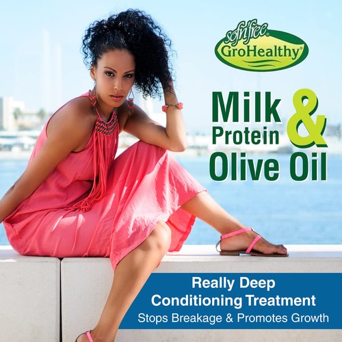GroHealthy Milk Protein & Olive Oil Deep Conditioning Treatment Mask Strengthens, Repairs, Stops Breakage and Promotes Growth for Soft, Healthy, Manageable Hair - Single