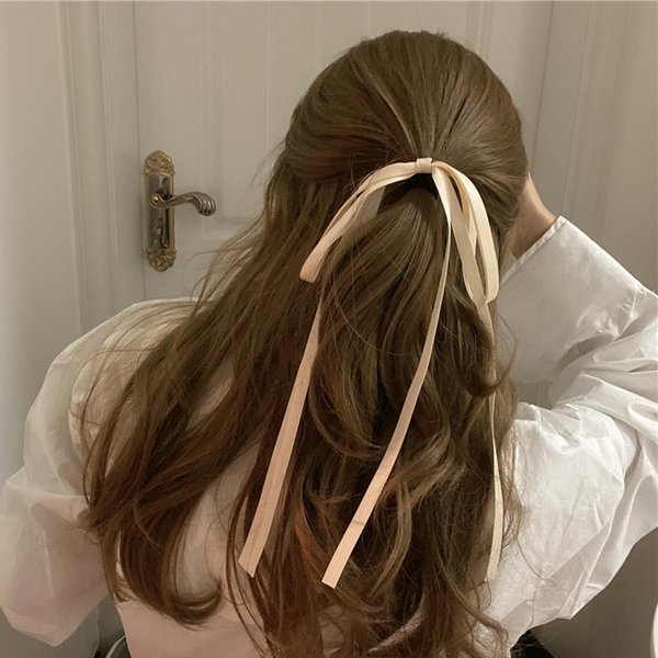 Silky Satin Bow Hair Ties White Tassel Ribbon Hair Bows for Women Girls Toddlers Long Tail Bowknot Hair Bands for Thick Hair Cute Stretchy Hair Rope Hair Ponytail Holders Sweet Hair Accessories