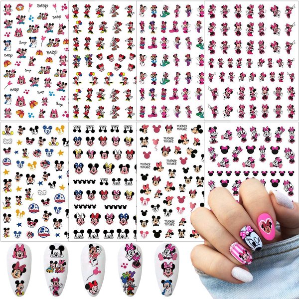 8 Sheets Cute Nail Art Stickers Cartoon Nail Decals 3D Self Adhesive Kawaii Designer Nail Stickers DIY Manicure Acrylic Nail Art Supplies for Women Girls Nail Decorations