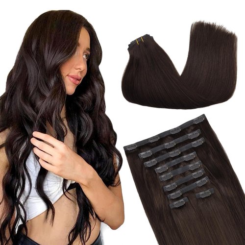 GOO GOO Clip in Hair Extensions Real Human Hair, 14inch 130g 9Pcs, 2A Light Brown, Remy Human Hair Extensions Clip ins for Women, Natural Human Hair