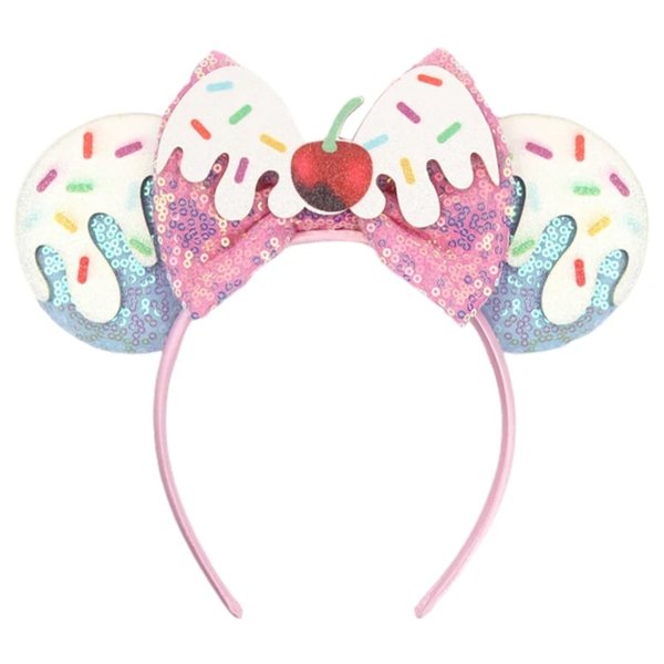 CLGIFT Donut Mouse Ears, Pick your color, Iridescent Mouse Ears, Donut Inspired Mouse ears, Rainbow Sparkle Mouse Ears (Ice Cream Sundae)