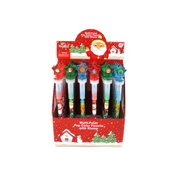TINYMILLS 24 Pcs Christmas Holidays 2 in 1 Stackable Stacking Crayon with Extra Stamper Topper, Kids Party Favors, Goodie Bag Stuffers, Classroom Rewards, Prizes