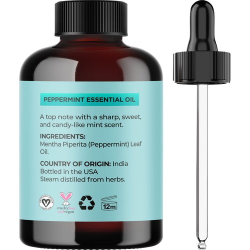Peppermint Essential Oil for Diffuser Aromatherapy - 100% Pure Peppermint Oil for Hair Skin and Nails Plus Undiluted Refreshing Aromatherapy Essential Oil for Diffusers Baths and Topical Uses 4oz