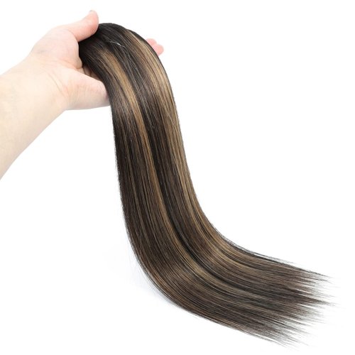 Goulus Human Hair Extensions Clip in 8PCS 120g Balayage Natural Black Mixed Chestnut Brown Remy Human Hair Clip ins Hair Extensions Real Human Hair Extensions(1B/6/1B,20inch)